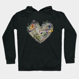 Floral Garden Botanical Print with wild flowers Heart Valentines Hoodie